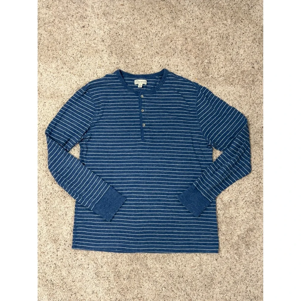 J.Crew Knit Goods Blue White Stripe Henley Long Sleeve‎ Shirt Slim Fit Large